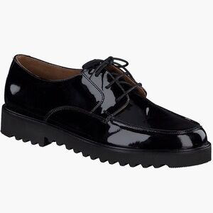 NEW Paul Green Audra Lug Sole Derby Black Patent Leather Loafers with Suede